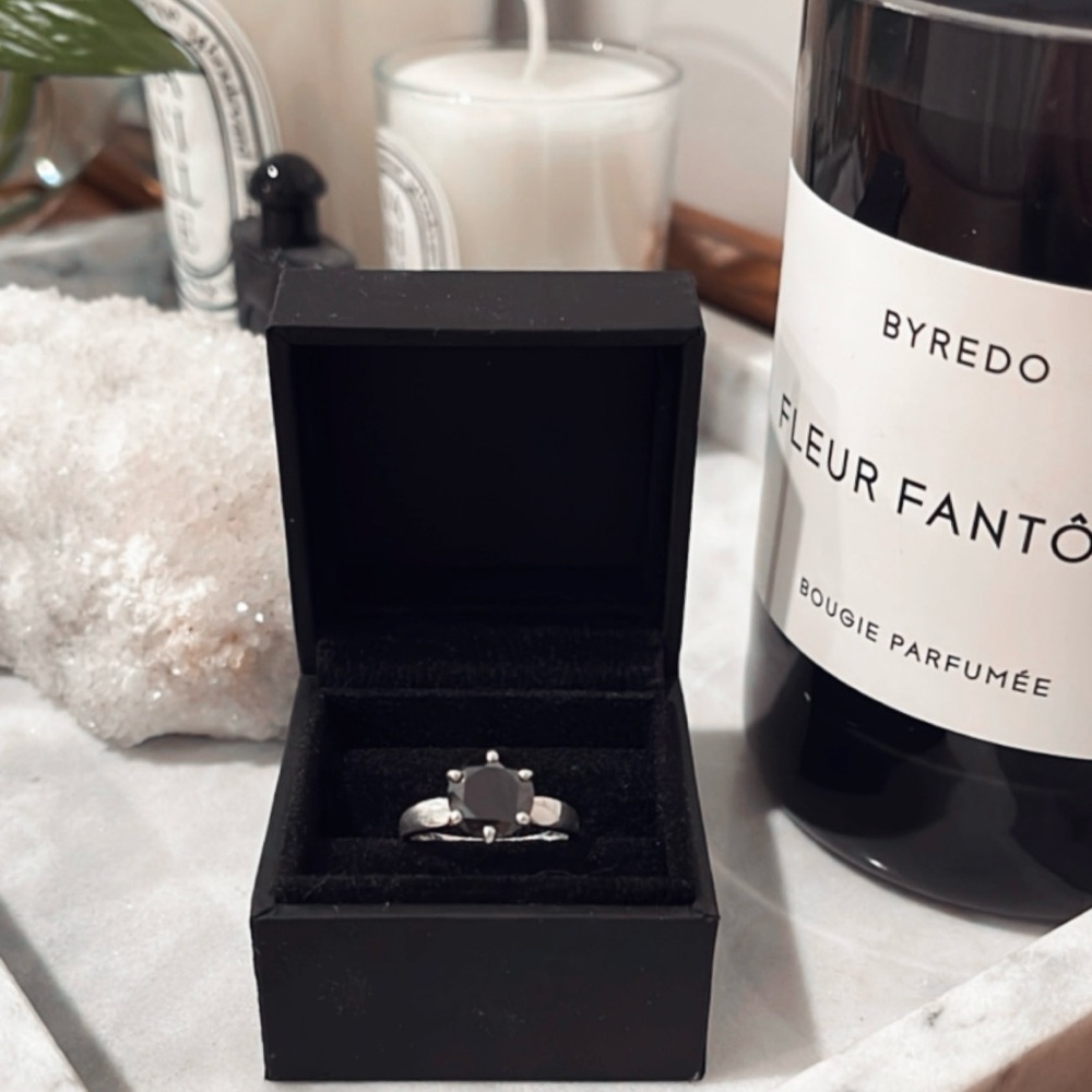 1ct Silver Natural Black Diamond Ring